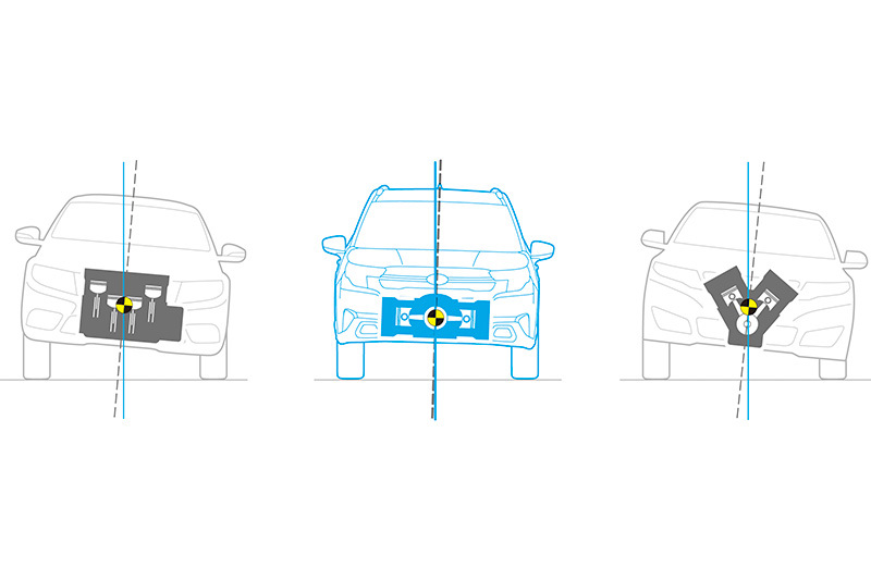 Illustration visar hur boxermotorns horisontellt motverkande kolvar skapar inre balans – till skillnad från radmotorers och V-motorers mer ojämna rörelsemönster.