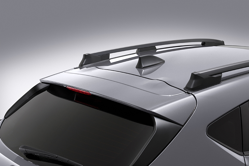 Subaru Crosstreks tak med hajfensantenn och robusta takrails.