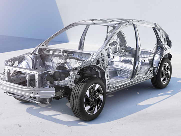 Illustration av Subaru Crosstreks säkerhetsbur som visar strukturen för ökad krocksäkerhet.